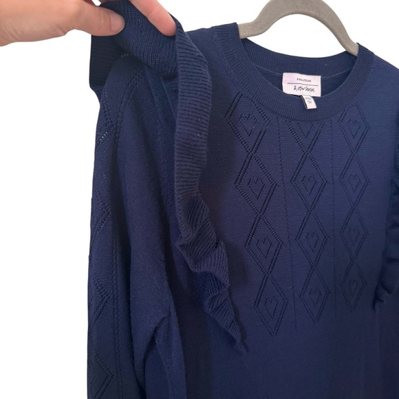 & Other Stories Pointelle Knit 100% Wool Midi Dress in "Dark Blue" Size XS - Picture 10 of 12